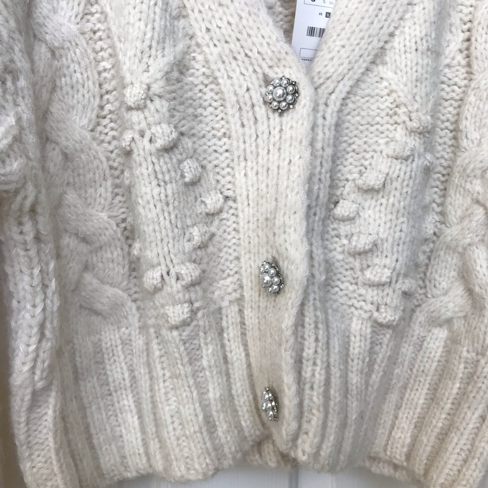 Zara Knit Cardigan Jewel Button Cream Ivory - Picture 12 of 16
